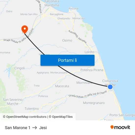 San Marone 1 to Jesi map