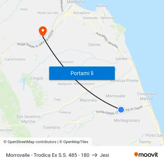 Morrovalle - Trodica Ex S.S. 485 - 180 to Jesi map