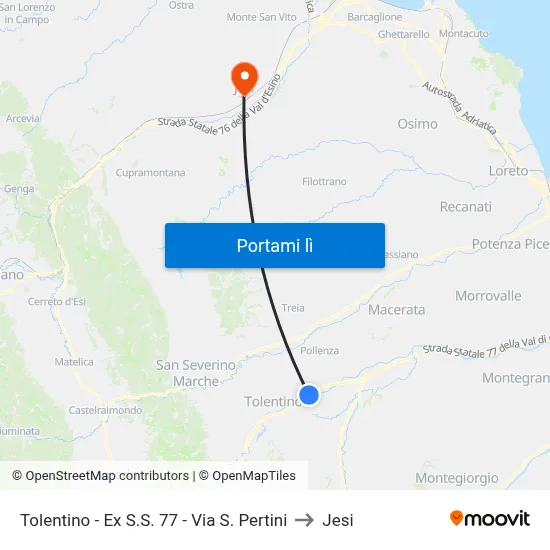 Tolentino - Ex S.S. 77 - Via S. Pertini to Jesi map