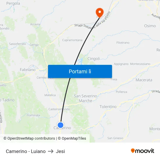 Camerino - Luiano to Jesi map