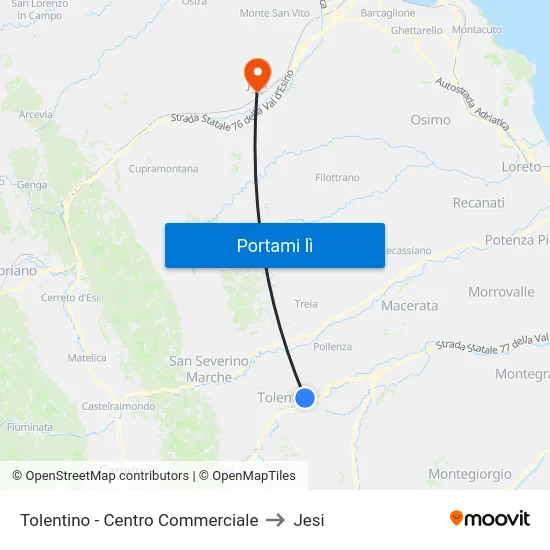 Tolentino - Centro Commerciale to Jesi map