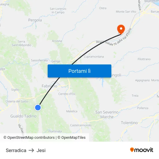 Serradica to Jesi map