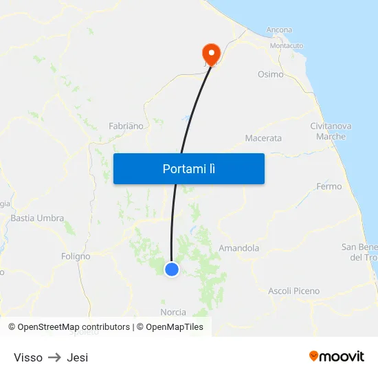 Visso to Jesi map