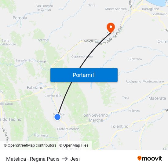 Matelica - Regina Pacis to Jesi map