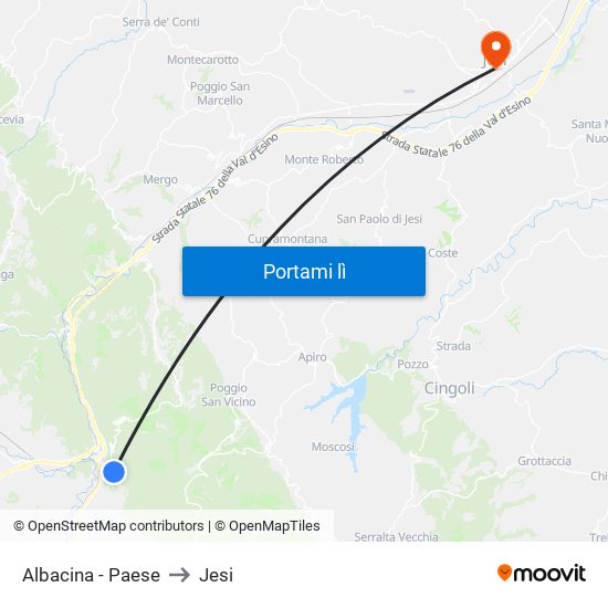 Albacina - Paese to Jesi map