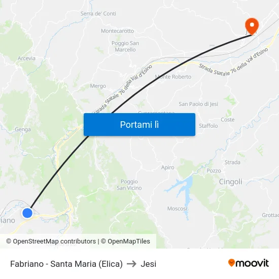 Fabriano - Santa Maria (Elica) to Jesi map