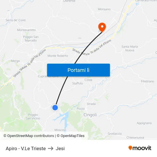 Apiro - V.Le Trieste to Jesi map