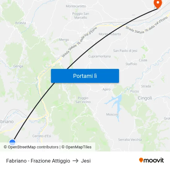 Fabriano - Frazione Attiggio to Jesi map