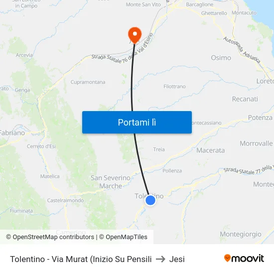 Tolentino - Via Murat (Inizio Su Pensili to Jesi map