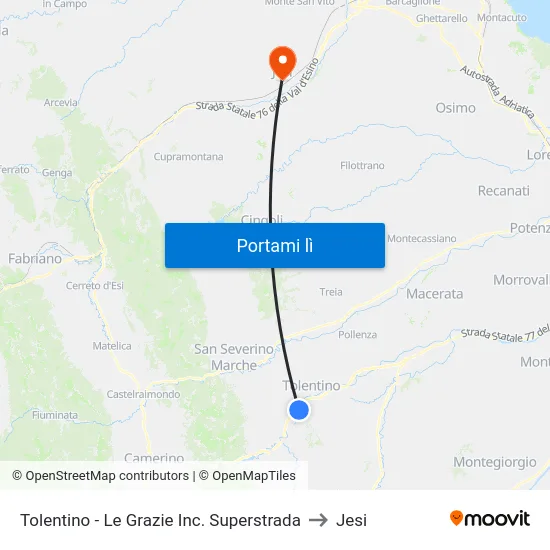 Tolentino - Le Grazie Inc. Superstrada to Jesi map