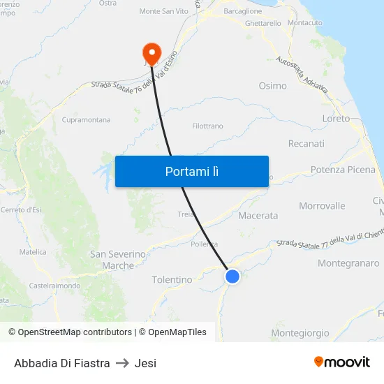 Abbadia Di Fiastra to Jesi map