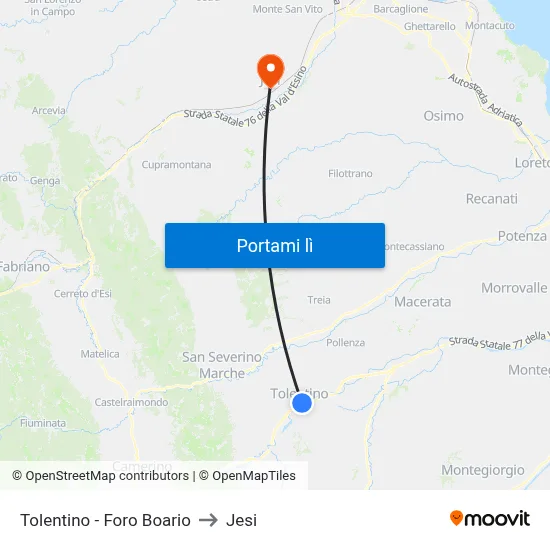 Tolentino - Foro Boario to Jesi map