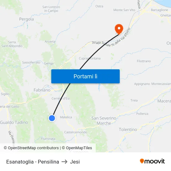 Esanatoglia - Pensilina to Jesi map