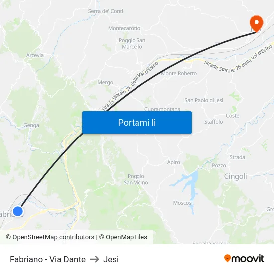 Fabriano - Via Dante to Jesi map