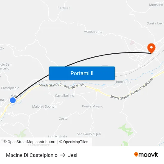 Macine Di Castelplanio to Jesi map
