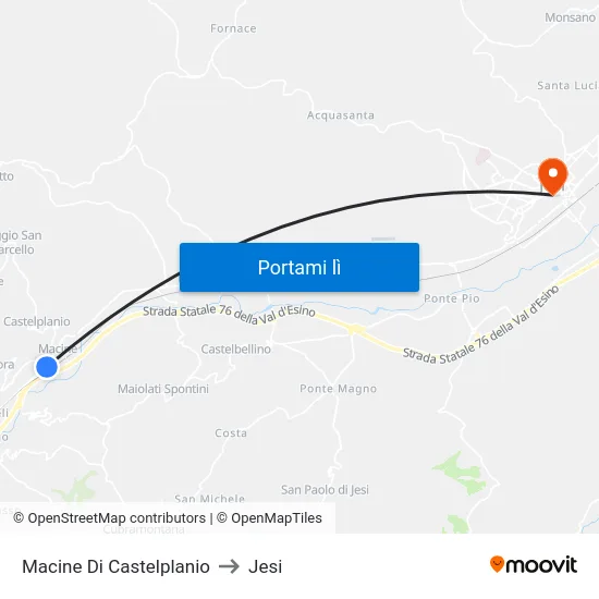 Macine Di Castelplanio to Jesi map