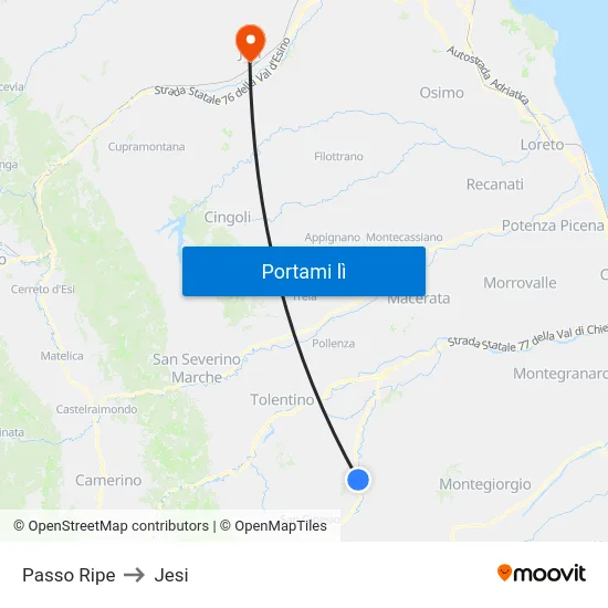 Passo Ripe to Jesi map