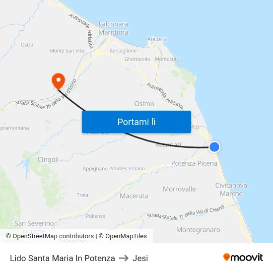 Lido Santa Maria In Potenza to Jesi map