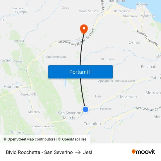 Bivio Rocchetta - San Severino to Jesi map