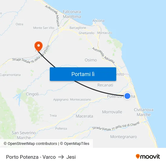 Porto Potenza - Varco to Jesi map