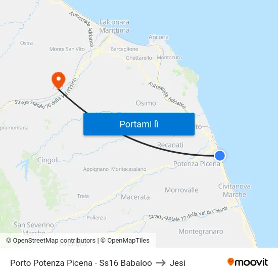 Porto Potenza Picena - Ss16 Babaloo to Jesi map