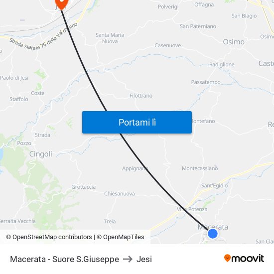 Macerata - Suore S.Giuseppe to Jesi map