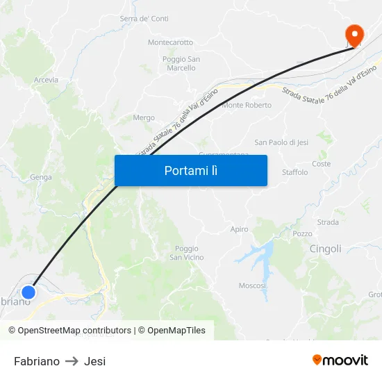 Fabriano to Jesi map