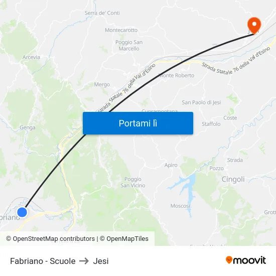 Fabriano - Scuole to Jesi map