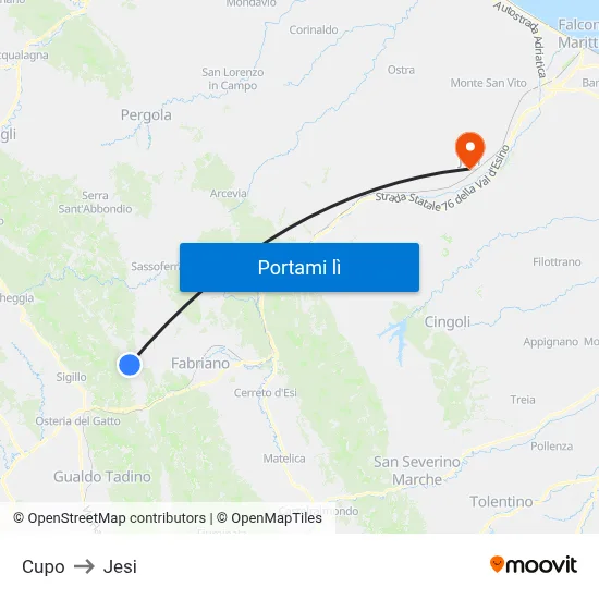 Cupo to Jesi map