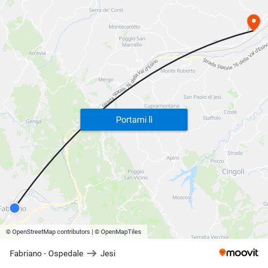 Fabriano - Ospedale to Jesi map