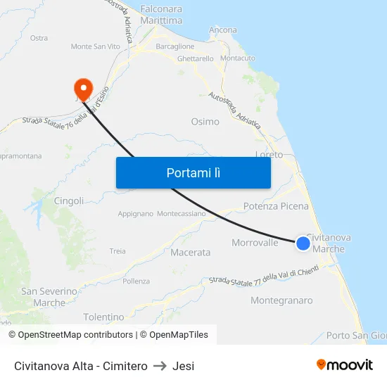 Civitanova Alta - Cimitero to Jesi map