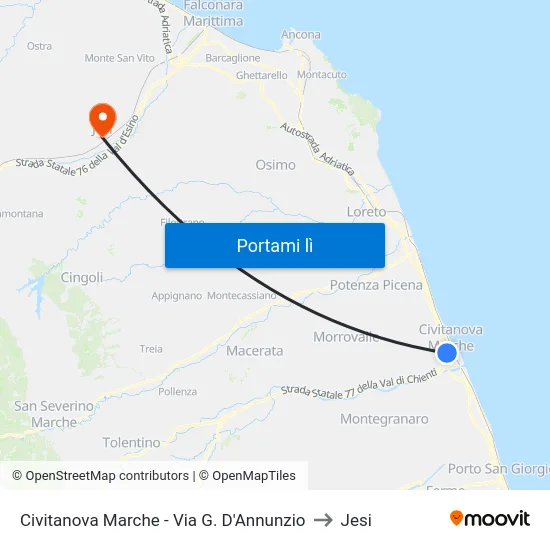 Civitanova Marche - Via G. D'Annunzio to Jesi map