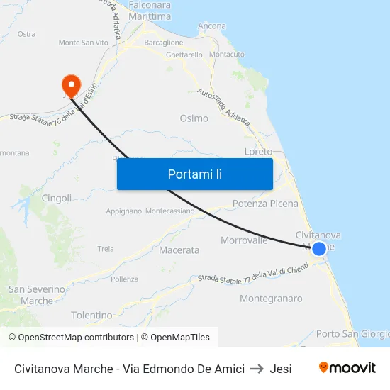 Civitanova Marche - Via Edmondo De Amici to Jesi map