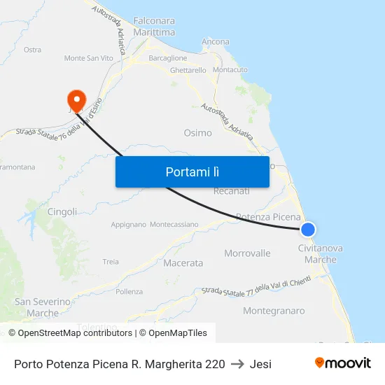 Porto Potenza Picena R. Margherita  220 to Jesi map