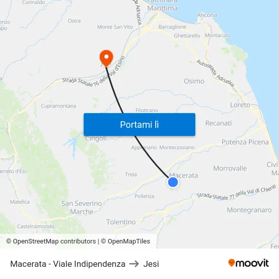 Macerata - Viale Indipendenza to Jesi map