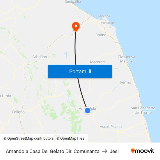 Amandola Casa Del Gelato Dir. Comunanza to Jesi map