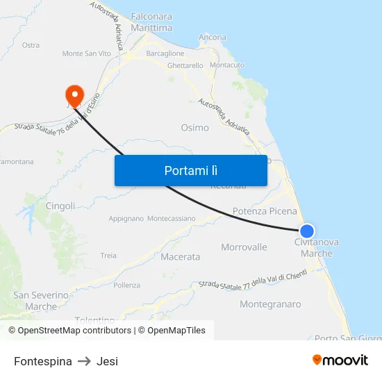 Fontespina to Jesi map