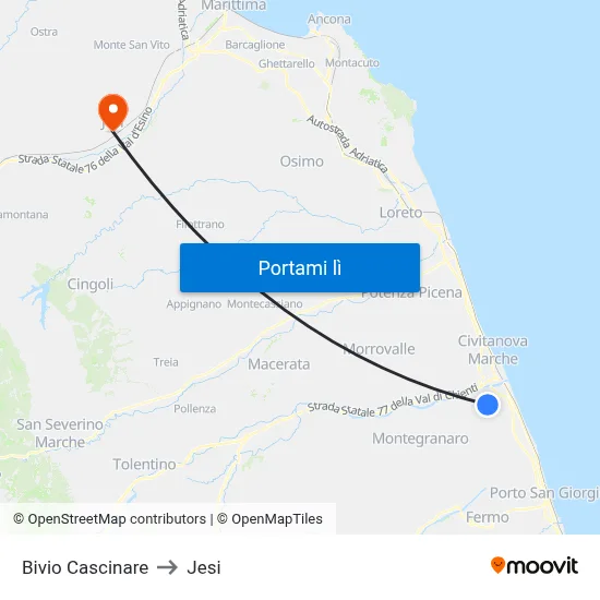 Bivio Cascinare to Jesi map