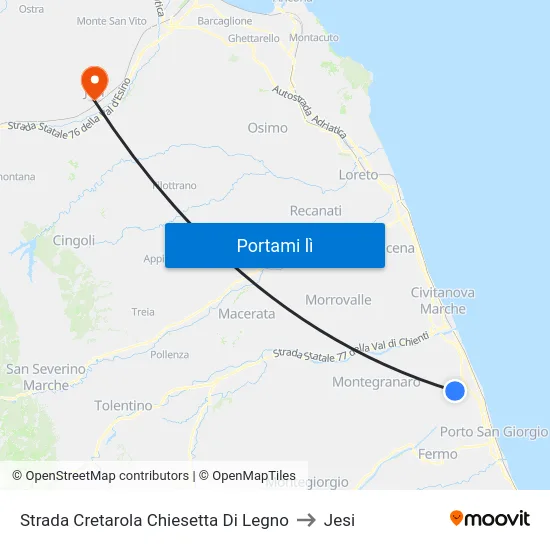 Strada Cretarola Chiesetta Di Legno to Jesi map