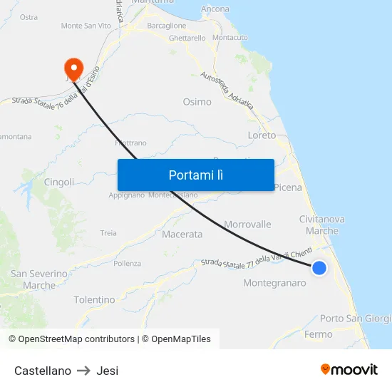Castellano to Jesi map