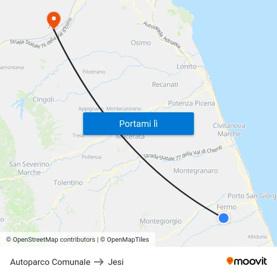 Autoparco Comunale to Jesi map