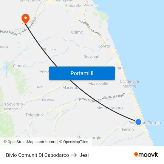 Bivio Comunit Di Capodarco to Jesi map