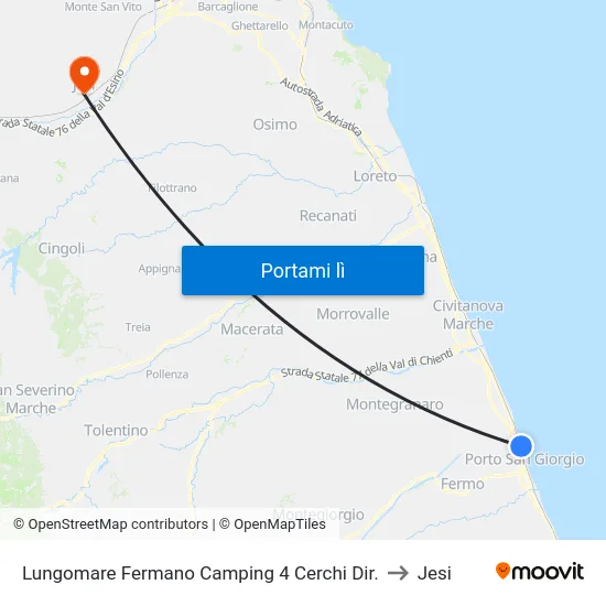 Lungomare Fermano Camping 4 Cerchi Dir. to Jesi map