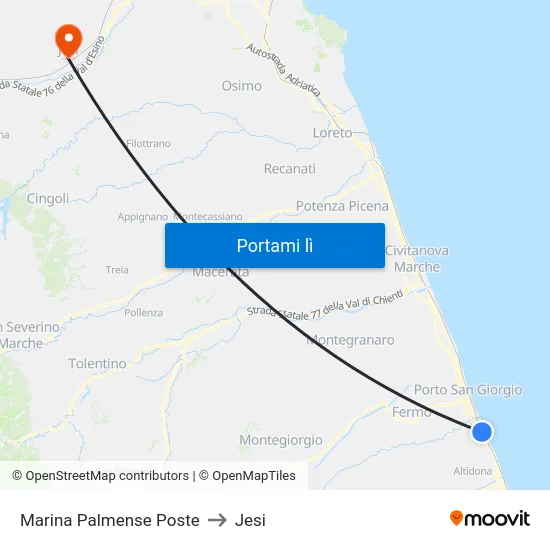 Marina Palmense Poste to Jesi map