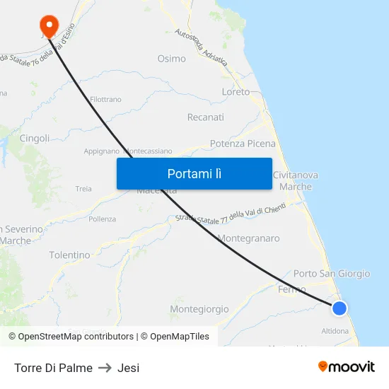 Torre Di Palme to Jesi map