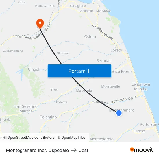 Montegranaro Incr. Ospedale to Jesi map