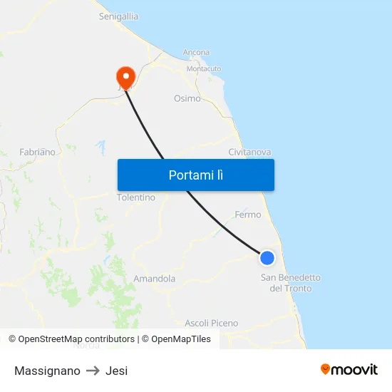 Massignano to Jesi map
