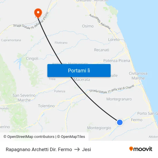 Rapagnano Archetti Dir. Fermo to Jesi map