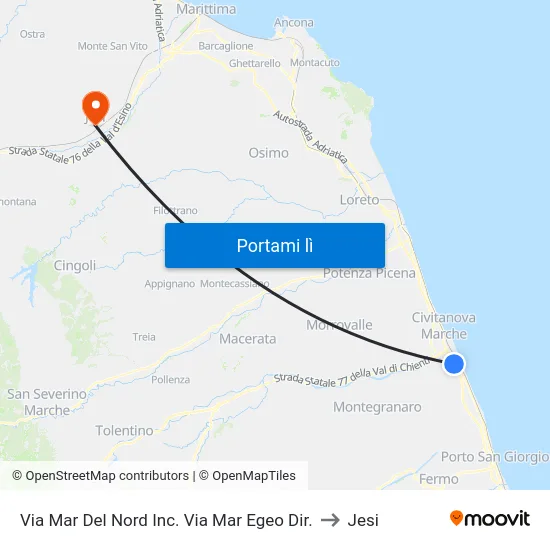 Via Mar Del Nord Inc. Via Mar Egeo Dir. to Jesi map