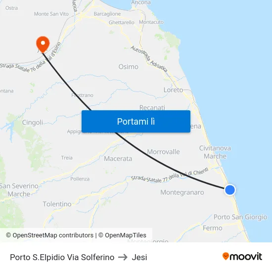 Porto S.Elpidio Via Solferino to Jesi map